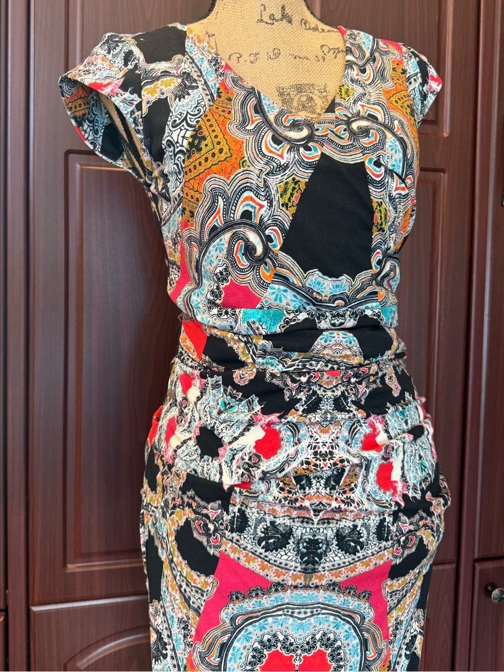 Nicole Miller Multicolor Printed Cap-Sleeve Midi Dress - Picture 3 of 8